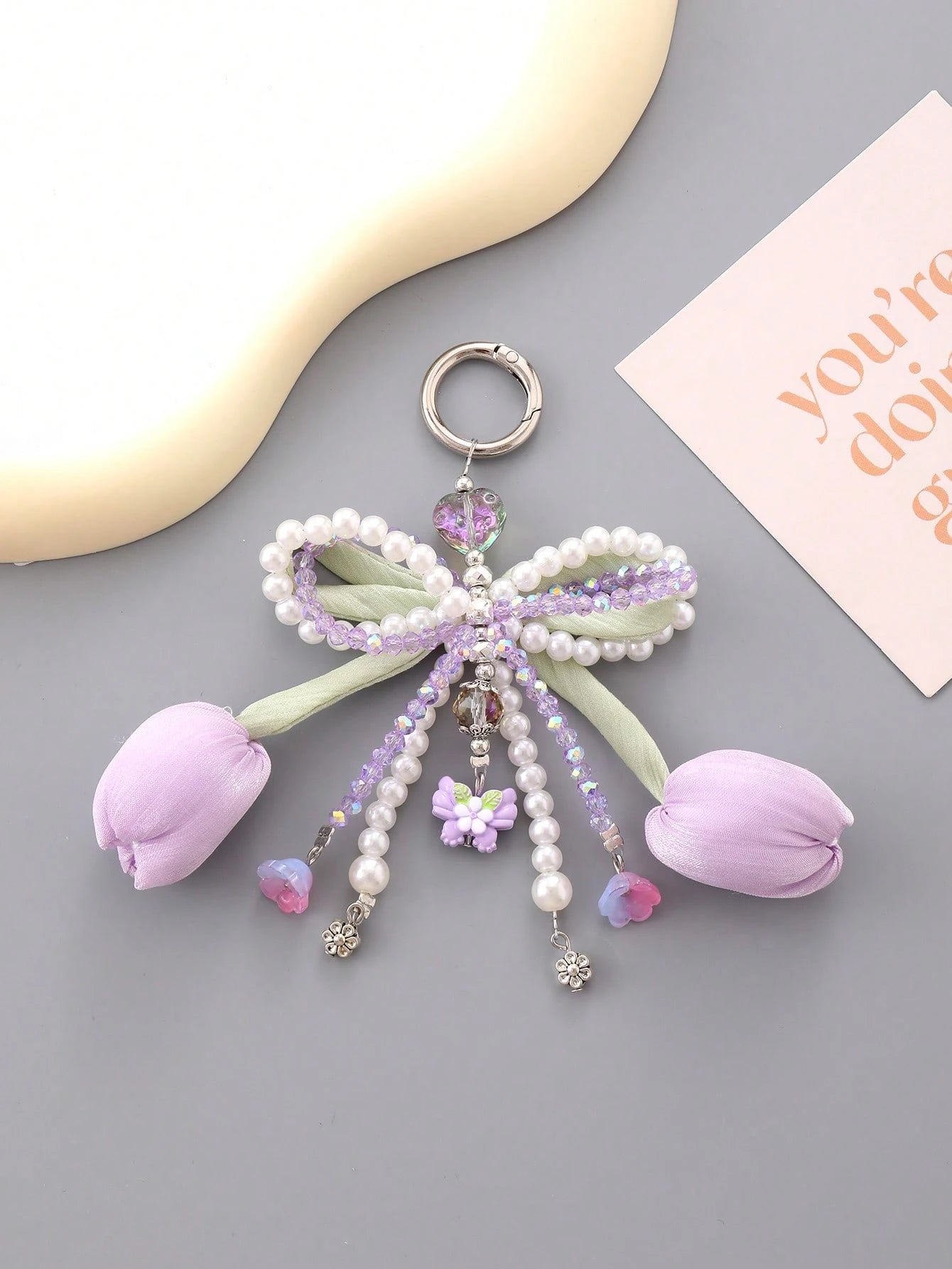 Series Tulips Faux Pearls Bows Bags Pendants Fresh And Simple Flowers Mobile Phone Accessories For Women