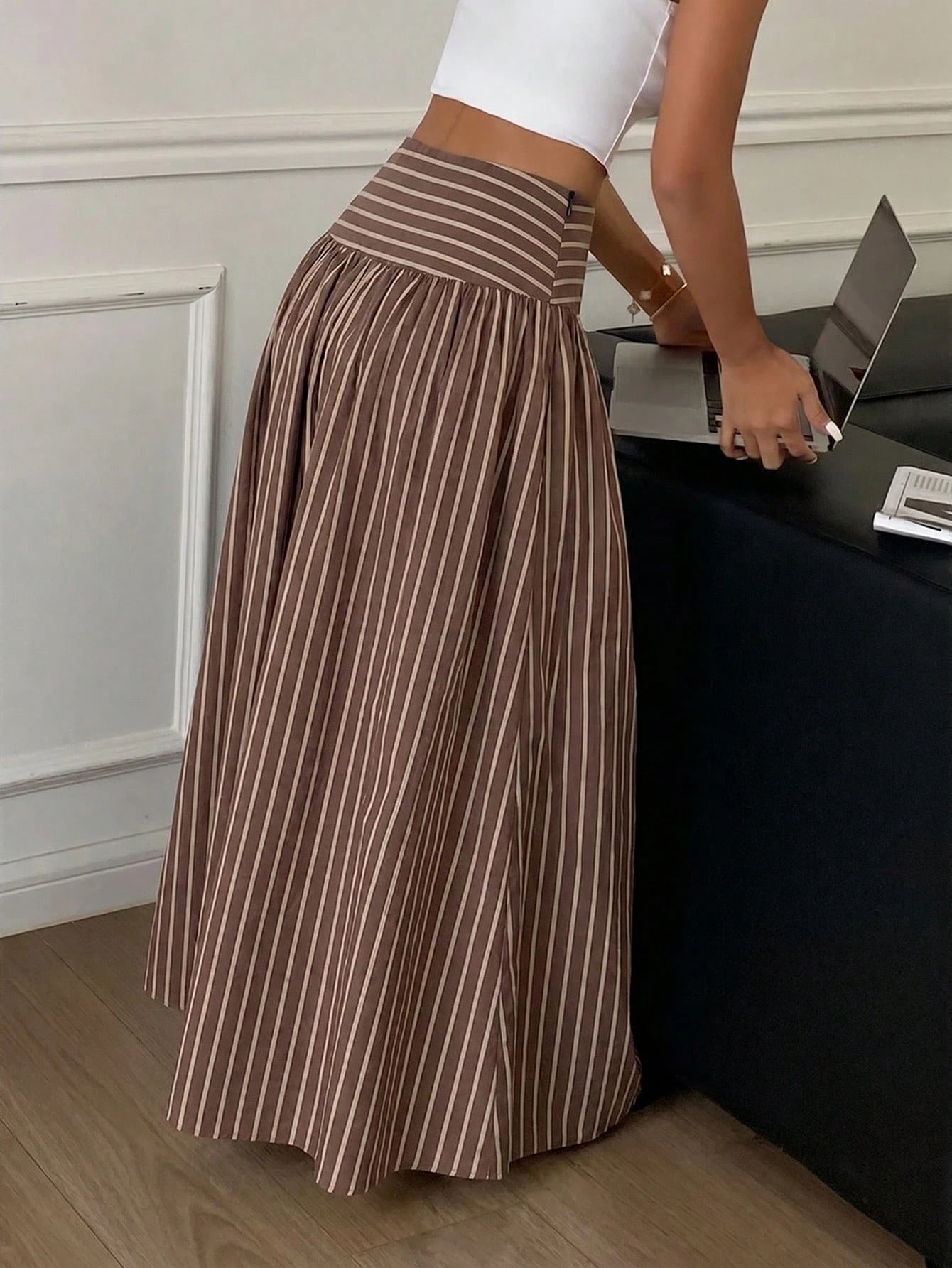 Serisse Women's Casual Elegant Striped Skirt, Striped Skirt, Women's Summer Clothing, Suitable For Daily Commute, Dating, Gathering, Autumn/Winter/Spring/Summer, Christmas, New Year, Thanksgiving, Par
