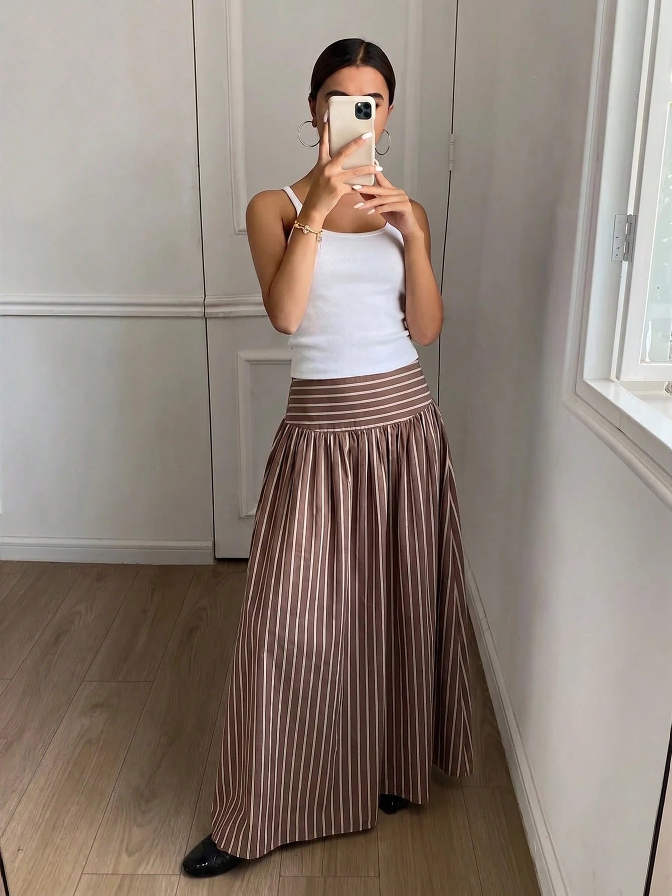 Serisse Women's Casual Elegant Striped Skirt, Striped Skirt, Women's Summer Clothing, Suitable For Daily Commute, Dating, Gathering, Autumn/Winter/Spring/Summer, Christmas, New Year, Thanksgiving, Par
