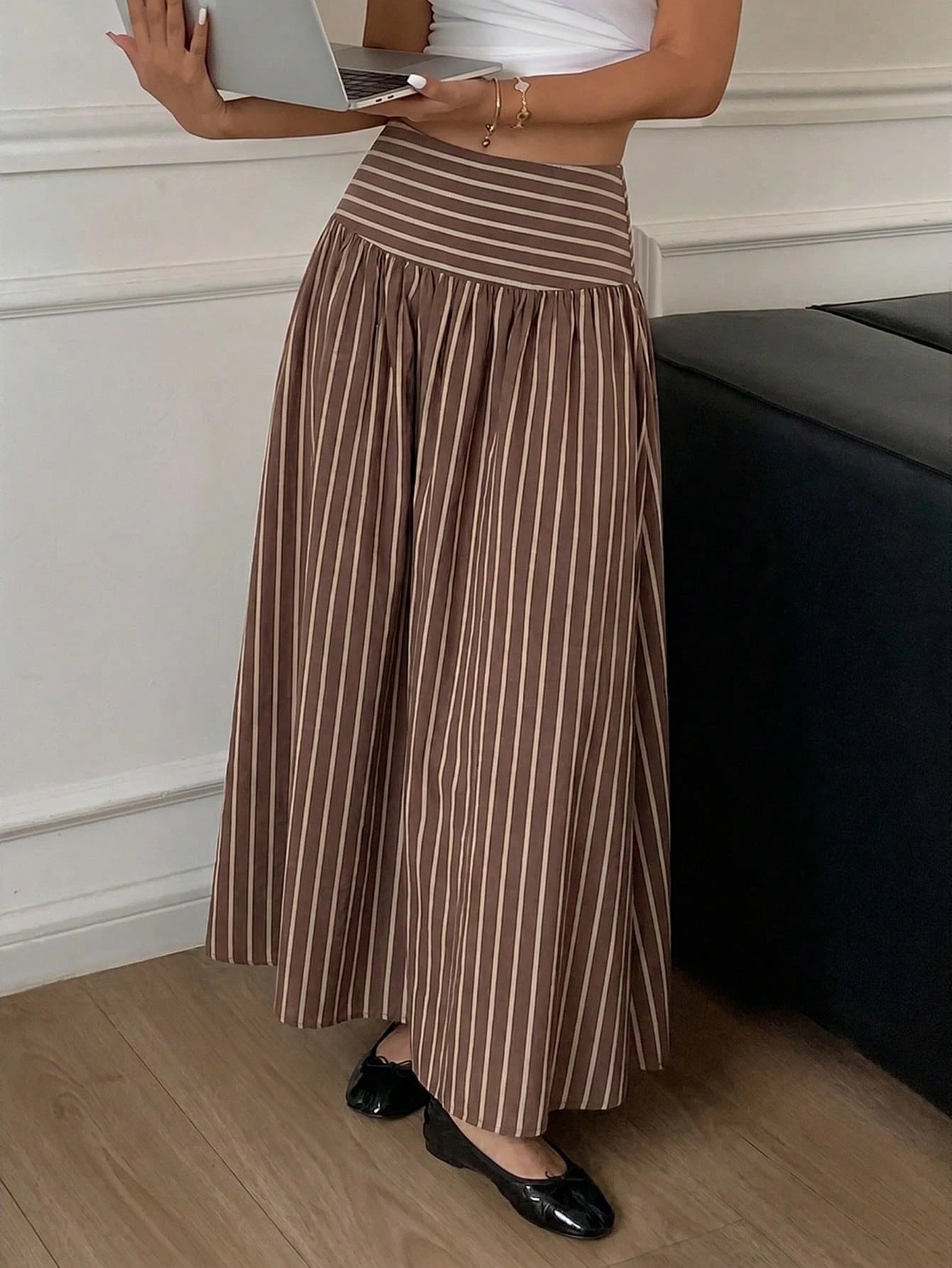 Serisse Women's Casual Elegant Striped Skirt, Striped Skirt, Women's Summer Clothing, Suitable For Daily Commute, Dating, Gathering, Autumn/Winter/Spring/Summer, Christmas, New Year, Thanksgiving, Par