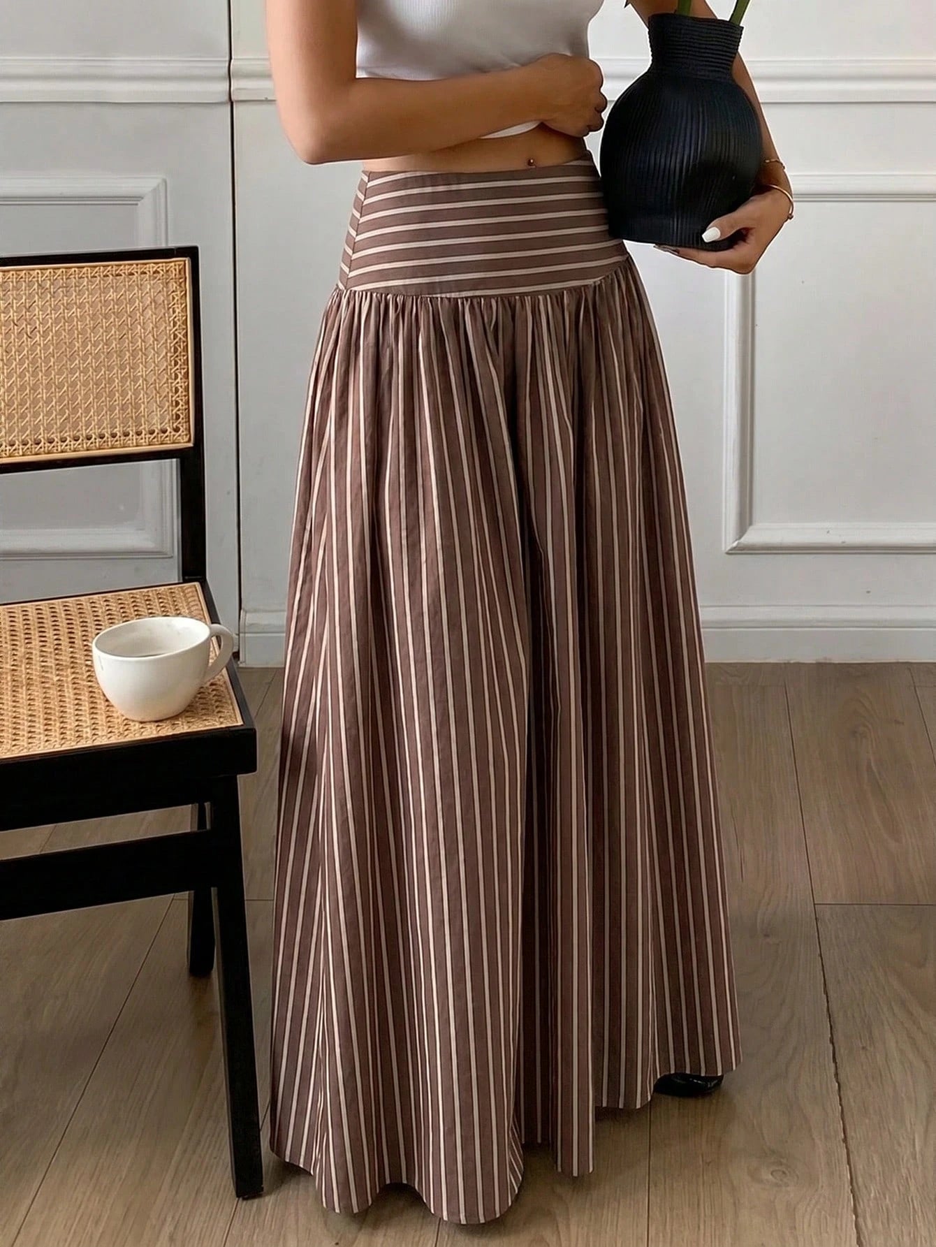 Serisse Women's Casual Elegant Striped Skirt, Striped Skirt, Women's Summer Clothing, Suitable For Daily Commute, Dating, Gathering, Autumn/Winter/Spring/Summer, Christmas, New Year, Thanksgiving, Par