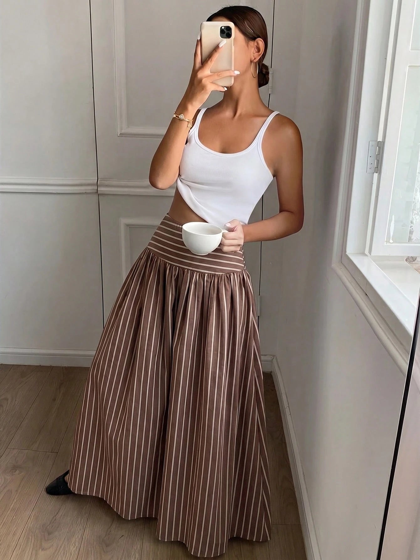 Serisse Women's Casual Elegant Striped Skirt, Striped Skirt, Women's Summer Clothing, Suitable For Daily Commute, Dating, Gathering, Autumn/Winter/Spring/Summer, Christmas, New Year, Thanksgiving, Par
