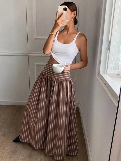 Serisse Women's Casual Elegant Striped Skirt, Striped Skirt, Women's Summer Clothing, Suitable For Daily Commute, Dating, Gathering, Autumn/Winter/Spring/Summer, Christmas, New Year, Thanksgiving, Par
