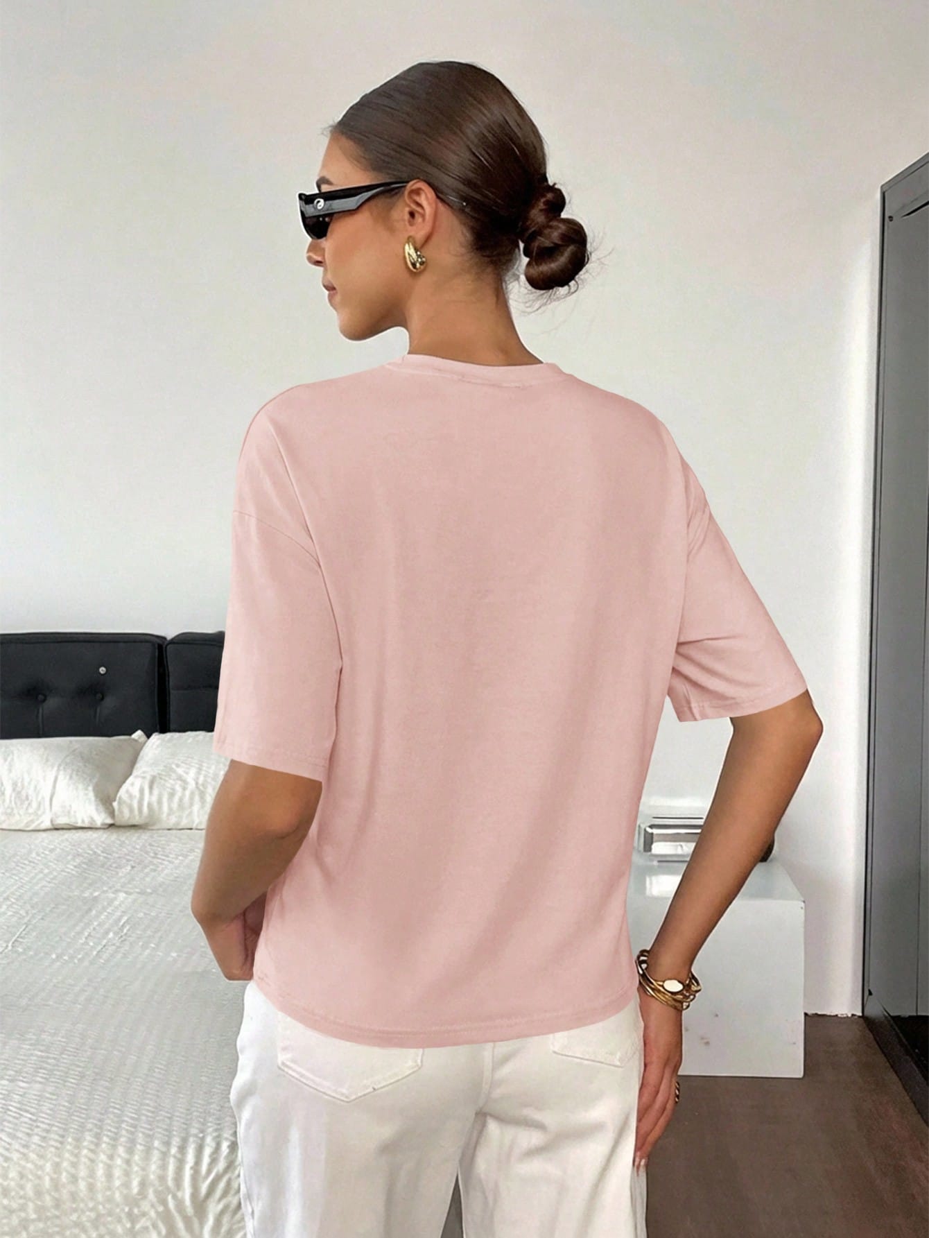 Serisse Women's Casual Floral Embroidery Loose Fit Drop Shoulder T-Shirt, Suitable For Summer Holiday And Daily Commute,Pink Top