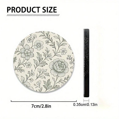 Set Of 2 Vintage Floral Design Coasters For Car Cup Holders, Universal Rubber Absorbent Mats For Vehicle Interiors, Non-Slip Drink Pads