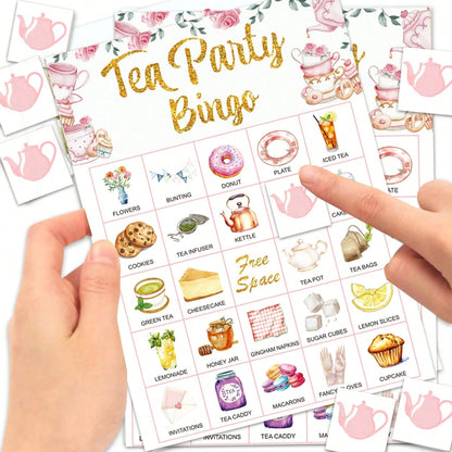 Set,Tea Party Bingo Game Set, 24 Player Cards For Birthday, Bridal Shower, Gender Reveal Shower, Wedding Favors,Ladies Game Night Party