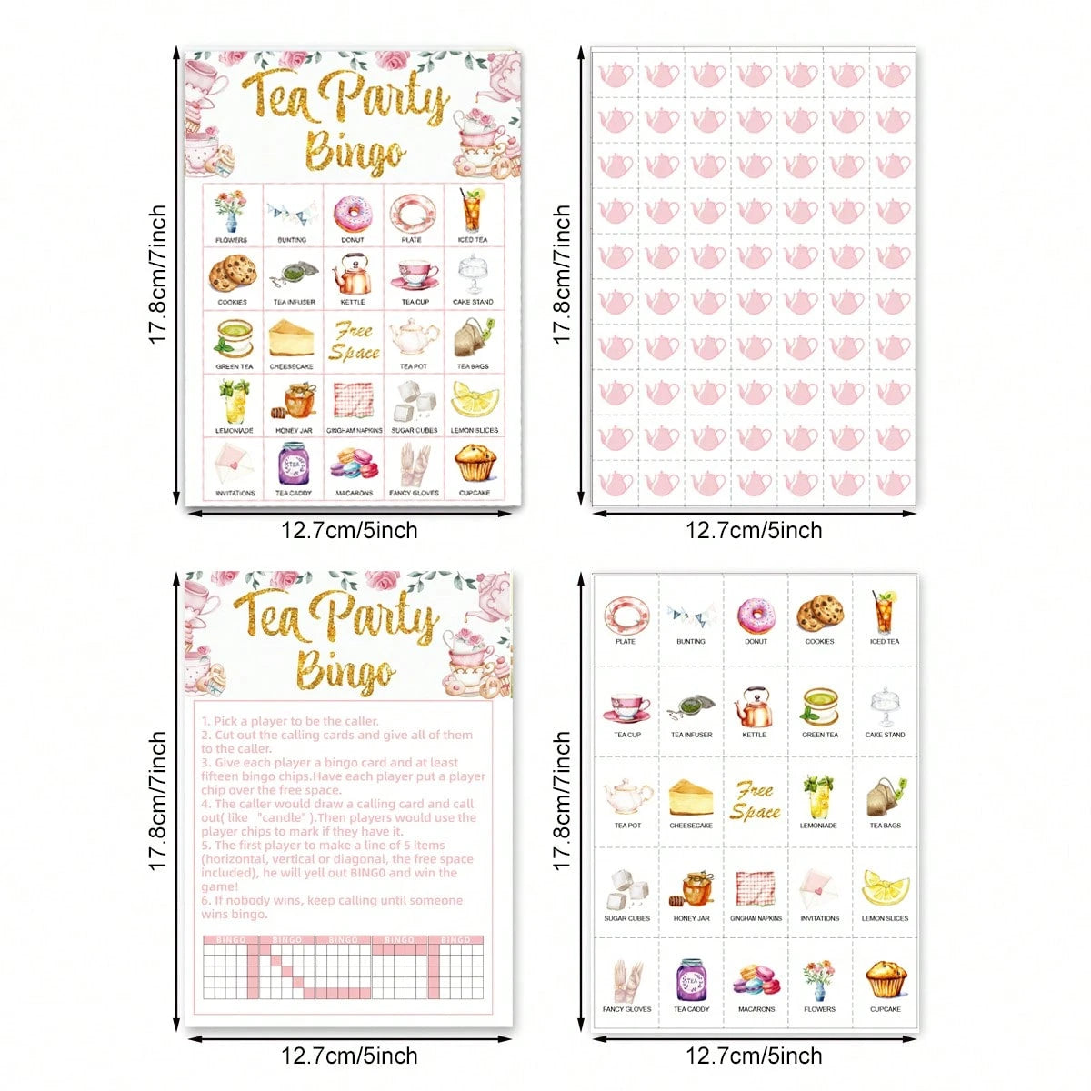 Set,Tea Party Bingo Game Set, 24 Player Cards For Birthday, Bridal Shower, Gender Reveal Shower, Wedding Favors,Ladies Game Night Party