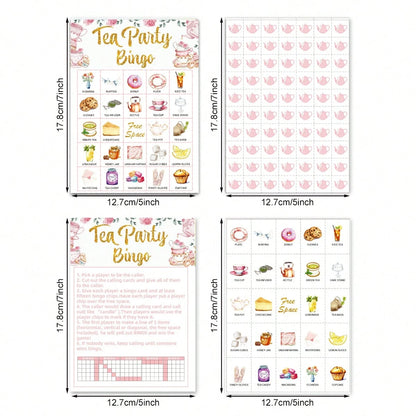 Set,Tea Party Bingo Game Set, 24 Player Cards For Birthday, Bridal Shower, Gender Reveal Shower, Wedding Favors,Ladies Game Night Party