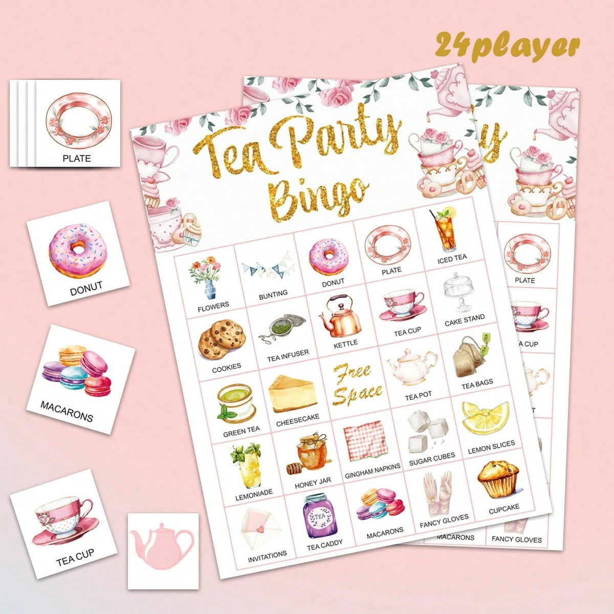 Set,Tea Party Bingo Game Set, 24 Player Cards For Birthday, Bridal Shower, Gender Reveal Shower, Wedding Favors,Ladies Game Night Party