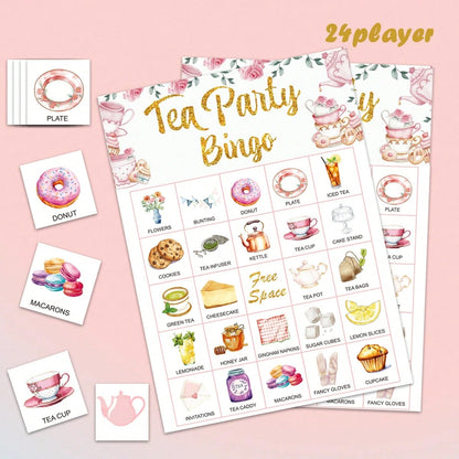 Set,Tea Party Bingo Game Set, 24 Player Cards For Birthday, Bridal Shower, Gender Reveal Shower, Wedding Favors,Ladies Game Night Party