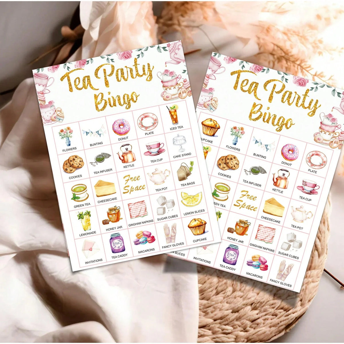 Set,Tea Party Bingo Game Set, 24 Player Cards For Birthday, Bridal Shower, Gender Reveal Shower, Wedding Favors,Ladies Game Night Party