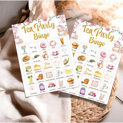 Set,Tea Party Bingo Game Set, 24 Player Cards For Birthday, Bridal Shower, Gender Reveal Shower, Wedding Favors,Ladies Game Night Party