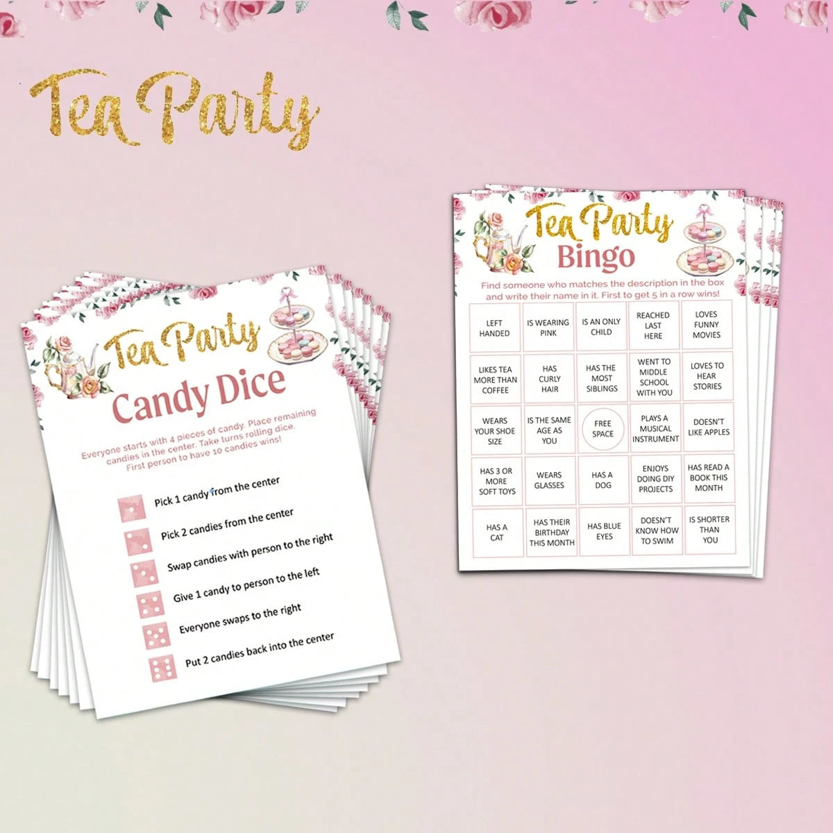 Set,Tea Party Bingo Game Set, 24 Player Cards For Birthday, Bridal Shower, Gender Reveal Shower, Wedding Favors,Ladies Game Night Party