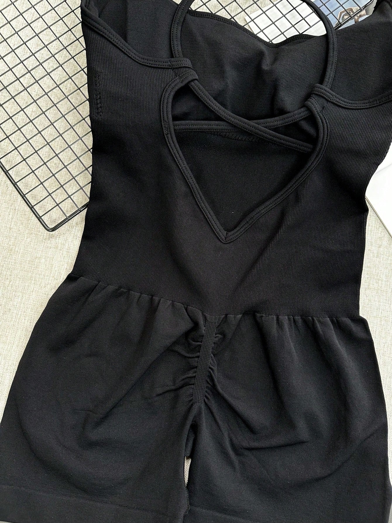 Sexy Fitness Jumpsuit, Women's Adjustable Criss-Cross Sports Jumpsuit, Running Yoga Jumpsuit, Ruched Shorts, Backless Set, Jumpsuit, Aesthetic Black