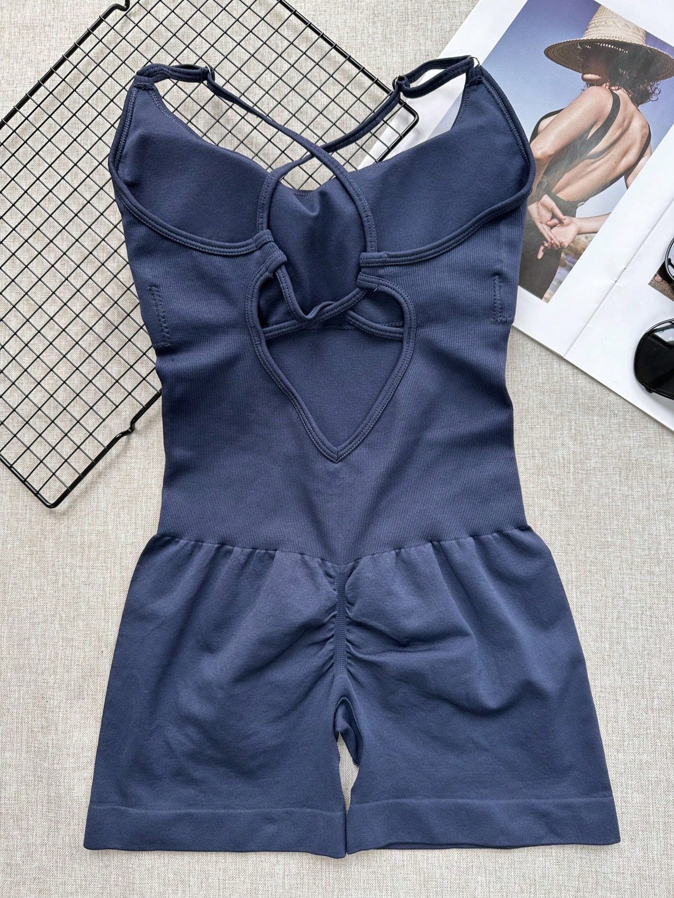 Sexy Fitness Jumpsuit, Women's Adjustable Criss-Cross Sports Jumpsuit, Running Yoga Jumpsuit, Ruched Shorts, Backless Set, Jumpsuit, Aesthetic Black