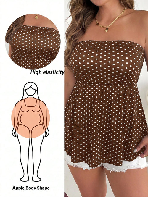 Shapeblank Plus Size Women's Spring/Summer Fashion Casual Boho Elegant Elastic Comfortable Daily Basic Versatile Slimming Brown Tube Top, Going Out Vacation Top