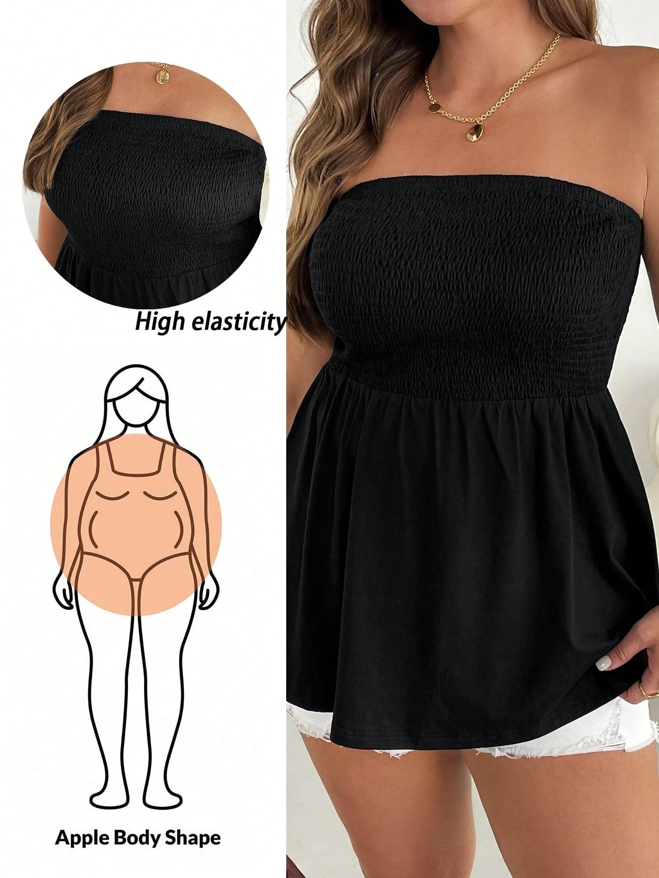 Shapeblank Plus Size Women's Spring/Summer Fashion Casual Boho Elegant Elastic Comfortable Daily Basic Versatile Slimming Brown Tube Top, Going Out Vacation Top