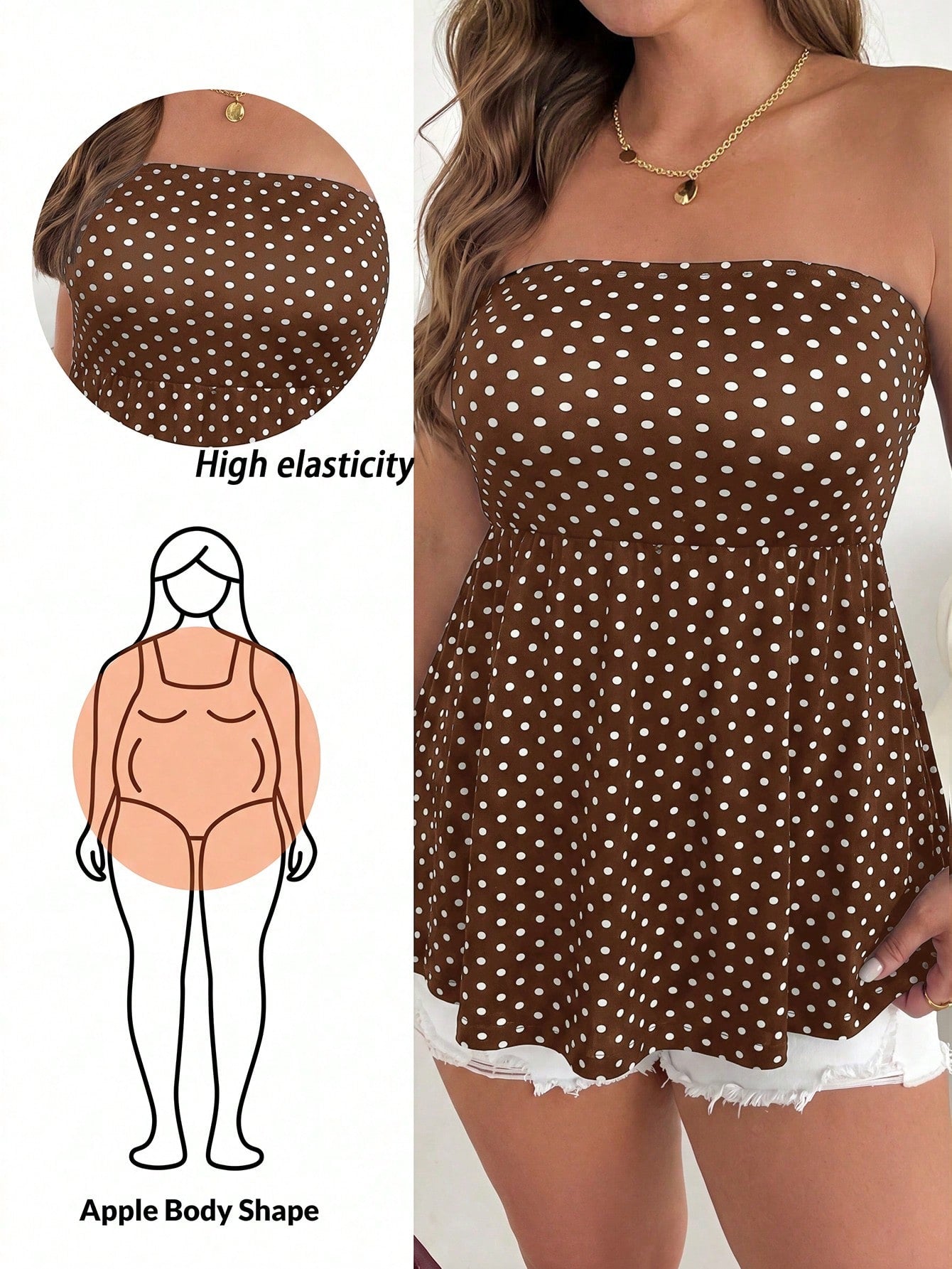 Shapeblank Plus Size Women's Spring/Summer Fashion Casual Boho Elegant Elastic Comfortable Daily Basic Versatile Slimming Brown Tube Top, Going Out Vacation Top