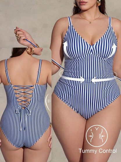 Shapewave Plus Size Women Sexy One-Piece Swimsuit For Summer Beach Vacation