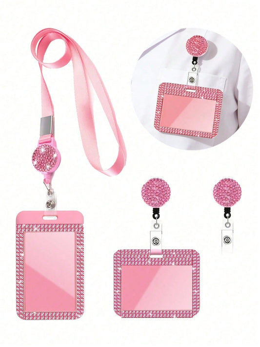 Shiny ID Card Holder With Lanyard, ID Card Storage Box, Anti-Loss Lanyard, Student ID Card Holder, Self-Service Restaurant Card Holder, Slide Cover, Dual Card Slot, Small Card Slot, Bus Card Holder, N