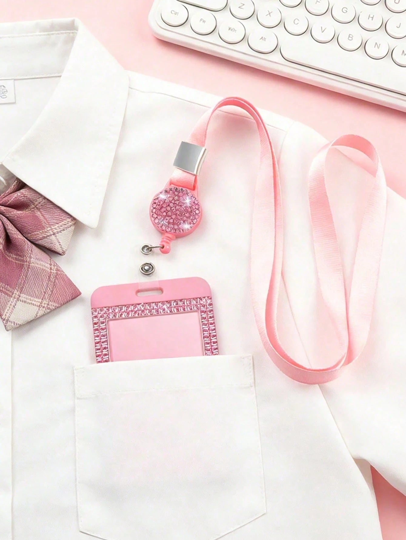 Shiny ID Card Holder With Lanyard, ID Card Storage Box, Anti-Loss Lanyard, Student ID Card Holder, Self-Service Restaurant Card Holder, Slide Cover, Dual Card Slot, Small Card Slot, Bus Card Holder, N