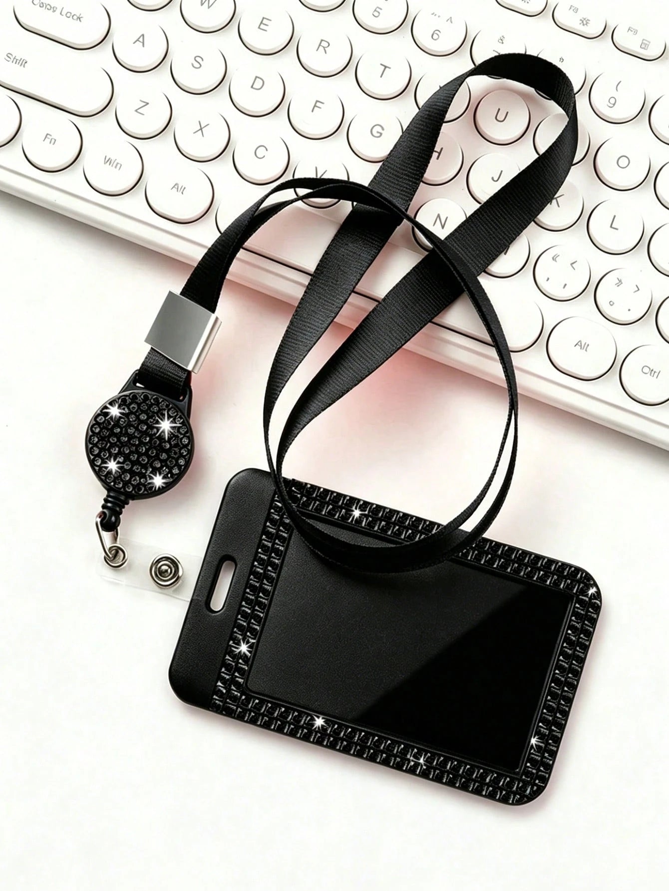Shiny ID Card Holder With Lanyard, ID Card Storage Box, Anti-Loss Lanyard, Student ID Card Holder, Self-Service Restaurant Card Holder, Slide Cover, Dual Card Slot, Small Card Slot, Bus Card Holder, N