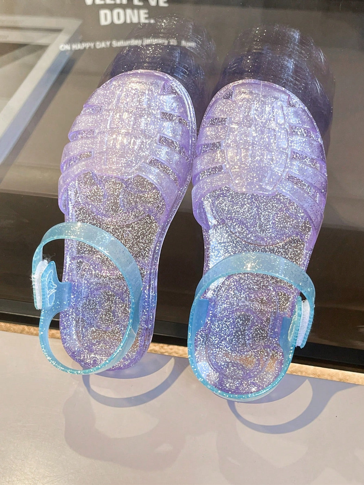 Shiny Kids Flat Jelly Princess Sandals, Girls Outdoor Casual Breathable Color Block Beach Shoes, Summer