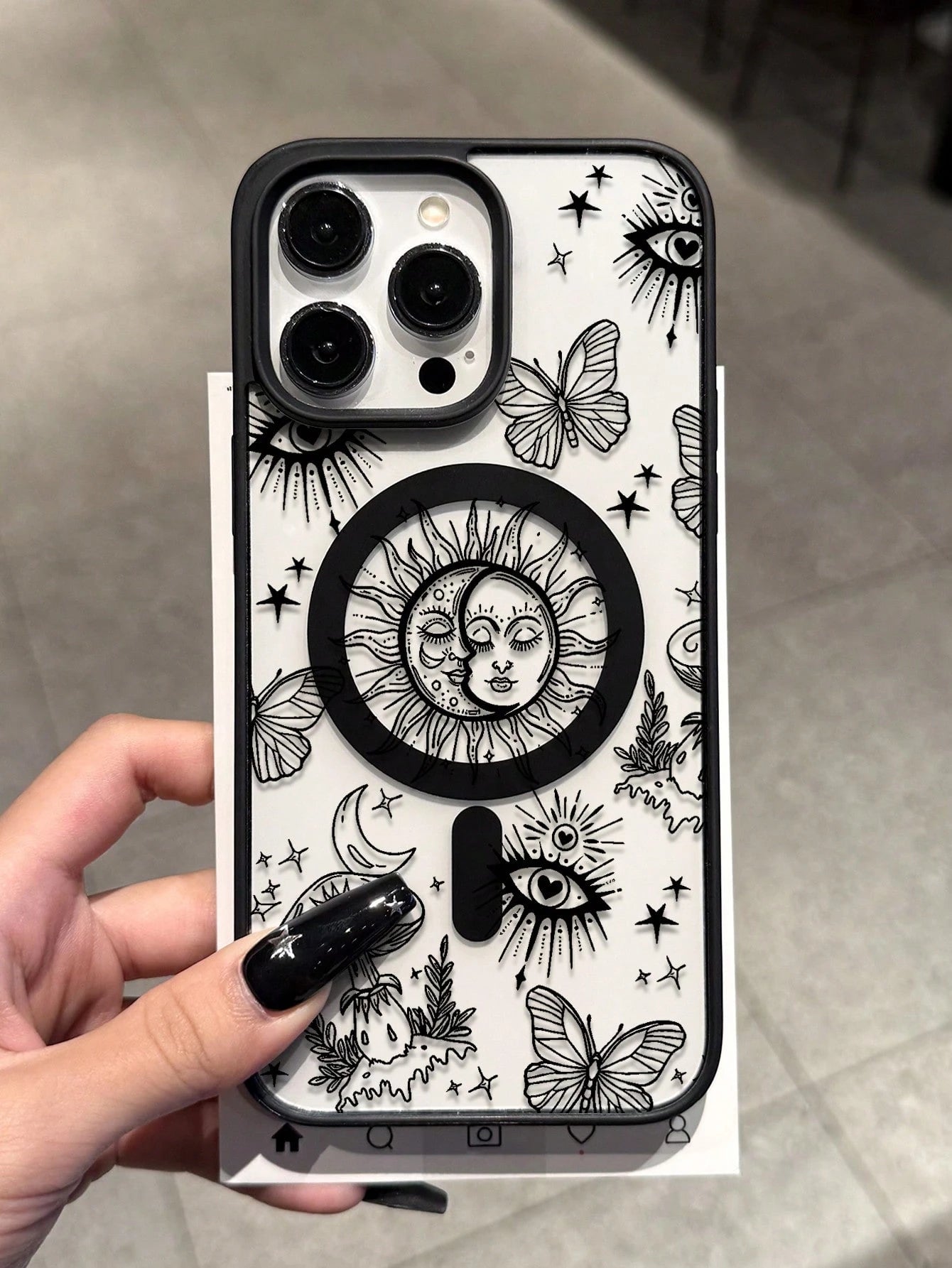 Shockproof Magnetic Fashion Creative Acrylic Mystical Line Art Personalized Pattern Magnetic Wireless Charging Anti-Drop Phone Case Compatible With IPhone 16 15 14 13 12 11 Pro Max, 1pc Transparent Ap