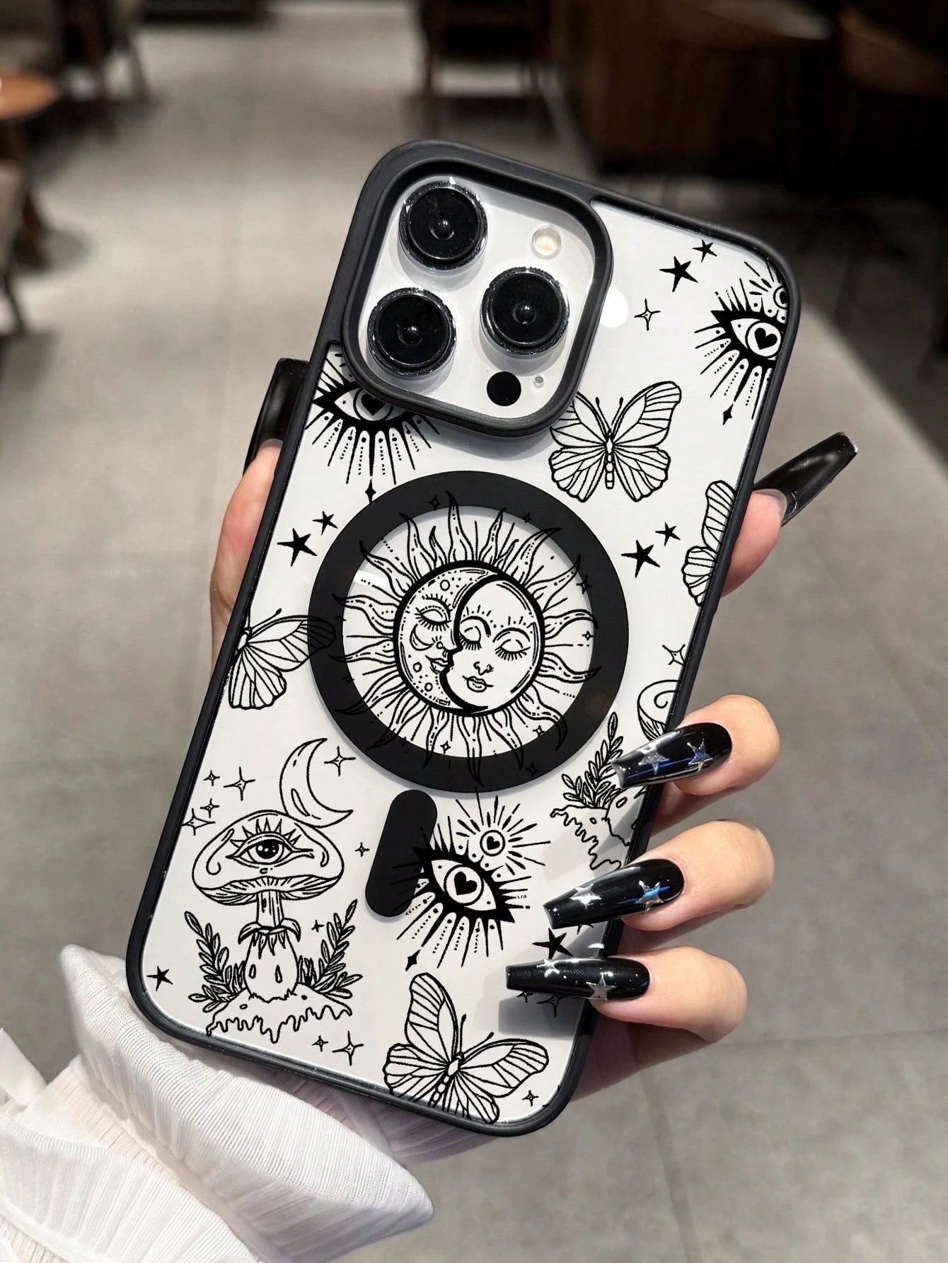 Shockproof Magnetic Fashion Creative Acrylic Mystical Line Art Personalized Pattern Magnetic Wireless Charging Anti-Drop Phone Case Compatible With IPhone 16 15 14 13 12 11 Pro Max, 1pc Transparent Ap