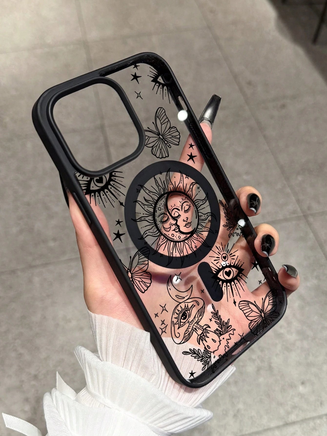 Shockproof Magnetic Fashion Creative Acrylic Mystical Line Art Personalized Pattern Magnetic Wireless Charging Anti-Drop Phone Case Compatible With IPhone 16 15 14 13 12 11 Pro Max, 1pc Transparent Ap
