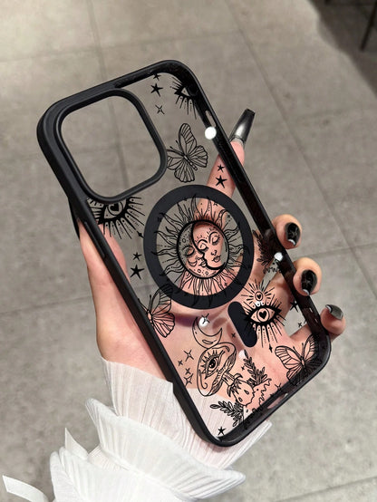 Shockproof Magnetic Fashion Creative Acrylic Mystical Line Art Personalized Pattern Magnetic Wireless Charging Anti-Drop Phone Case Compatible With IPhone 16 15 14 13 12 11 Pro Max, 1pc Transparent Ap