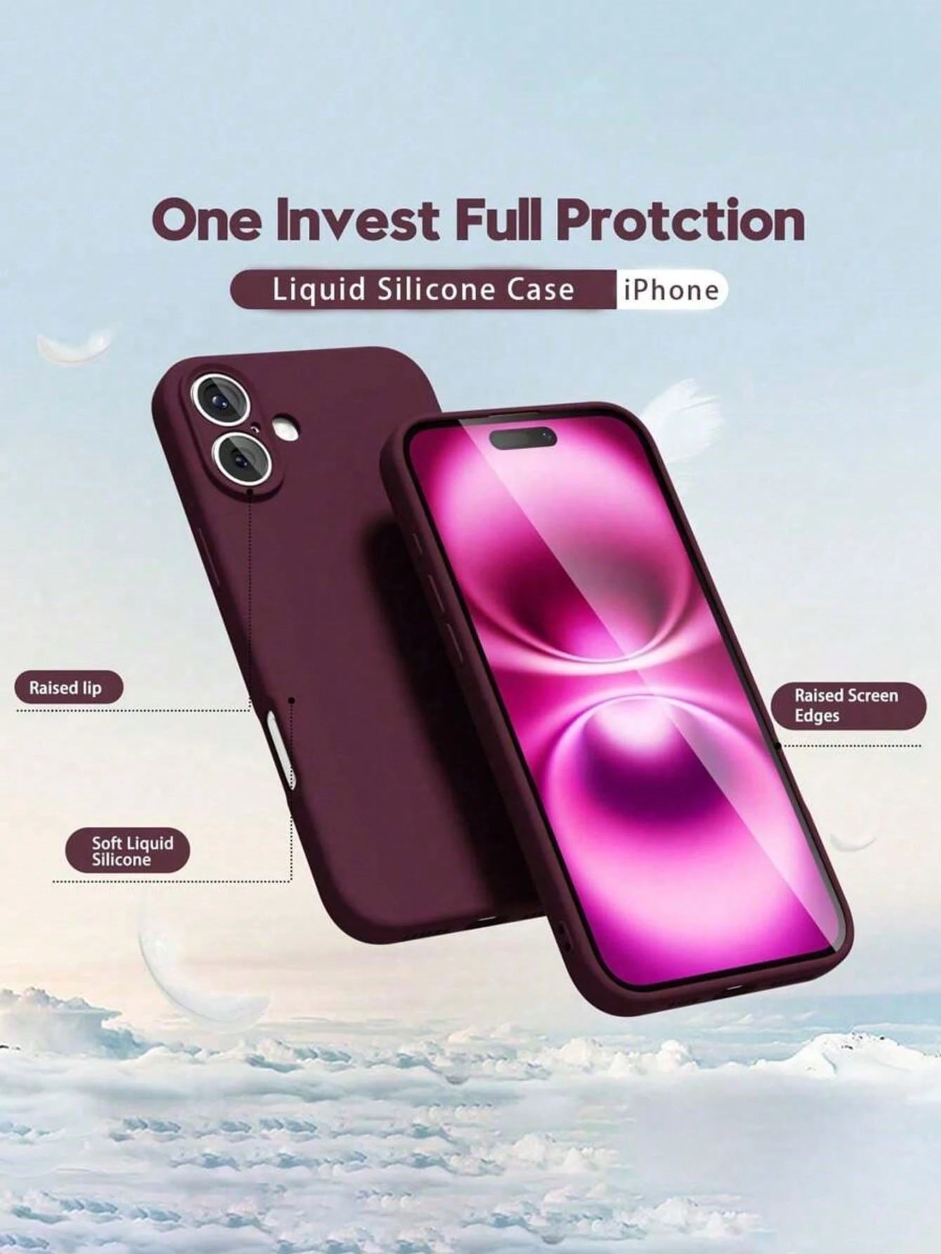 Shockproof Solid Color 1pc Burgundy Slim Fashionable Straight-Edge Phone Case Designed For Camera Protection With Soft Microfiber Interior And Shock-Absorbing Function Compatible With Various Models O