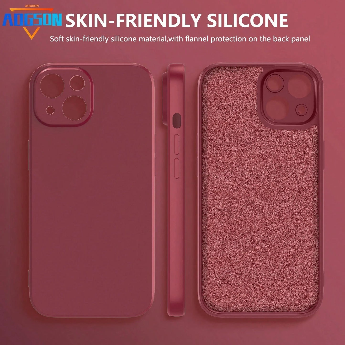 Shockproof Solid Color 1pc Burgundy Slim Fashionable Straight-Edge Phone Case Designed For Camera Protection With Soft Microfiber Interior And Shock-Absorbing Function Compatible With Various Models O
