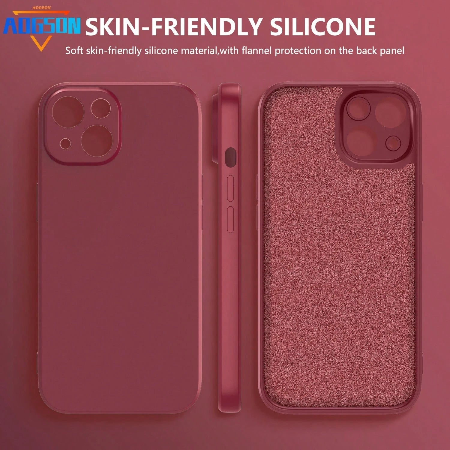 Shockproof Solid Color 1pc Burgundy Slim Fashionable Straight-Edge Phone Case Designed For Camera Protection With Soft Microfiber Interior And Shock-Absorbing Function Compatible With Various Models O