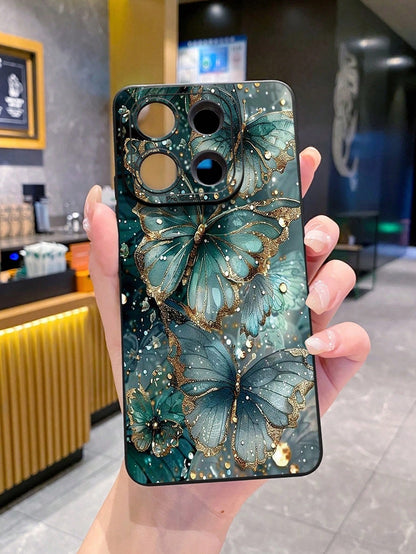 Shockproof Sparkling Rhinestone 1pc Jade Butterfly Design Phone Case Compatible With Apple, Compatible With Galaxy, Compatible With Infinix, Compatible With Redmi, Compatible With OPPO, Compatible Wit