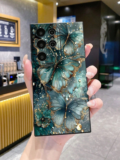 Shockproof Sparkling Rhinestone 1pc Jade Butterfly Design Phone Case Compatible With Apple, Compatible With Galaxy, Compatible With Infinix, Compatible With Redmi, Compatible With OPPO, Compatible Wit