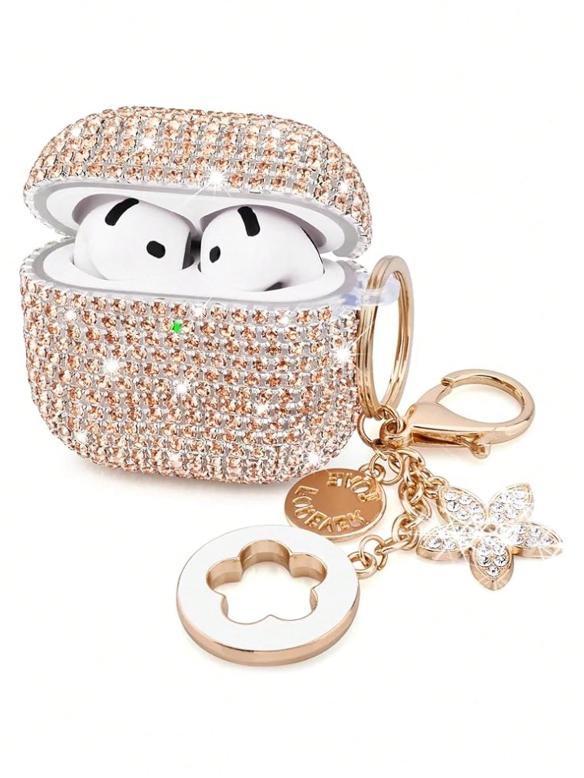 Shockproof Sparkling Sequin Bluetooth Earphone Case 1pc Rhinestone Glittering Star Studded Shiny Hardshell PC Protective Phone Cover With Keychain Compatible With Apple 1/2/3/Pro/Pro 2 Women Spring Bi