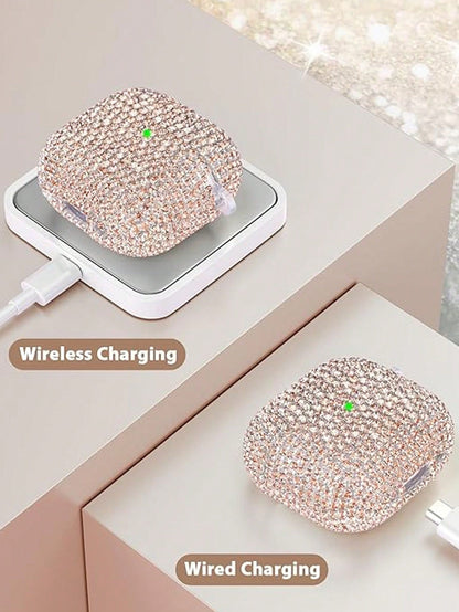 Shockproof Sparkling Sequin Bluetooth Earphone Case 1pc Rhinestone Glittering Star Studded Shiny Hardshell PC Protective Phone Cover With Keychain Compatible With Apple 1/2/3/Pro/Pro 2 Women Spring Bi