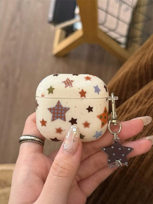 Shockproof Star Element INS Korean Style Splatter Paint Plaid Star Pattern 4/Pro 3/Pro 2 Wireless Bluetooth Earphone Case With Charm, Protective Cover Compatible With Apple 3/2 Spring Gift Party