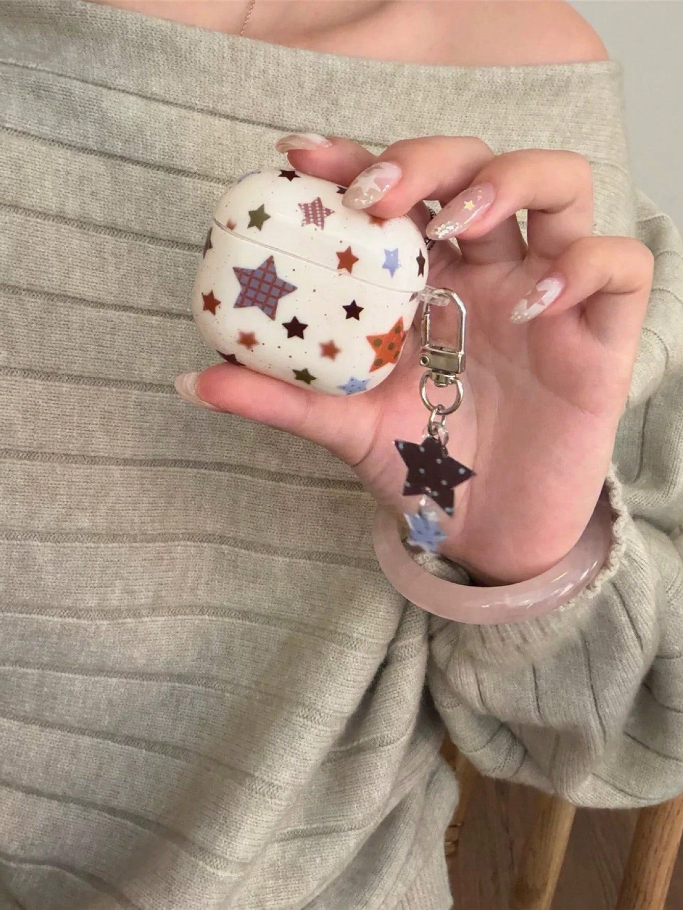 Shockproof Star Element INS Korean Style Splatter Paint Plaid Star Pattern 4/Pro 3/Pro 2 Wireless Bluetooth Earphone Case With Charm, Protective Cover Compatible With Apple 3/2 Spring Gift Party