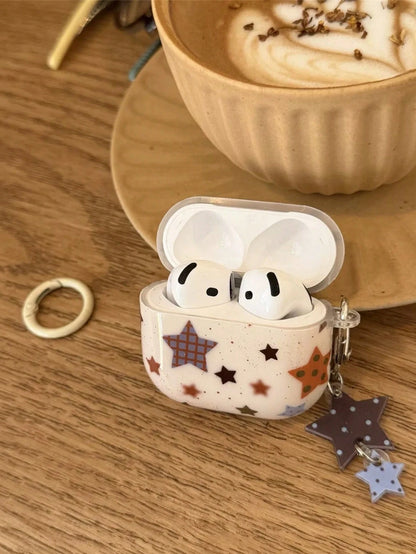 Shockproof Star Element INS Korean Style Splatter Paint Plaid Star Pattern 4/Pro 3/Pro 2 Wireless Bluetooth Earphone Case With Charm, Protective Cover Compatible With Apple 3/2 Spring Gift Party