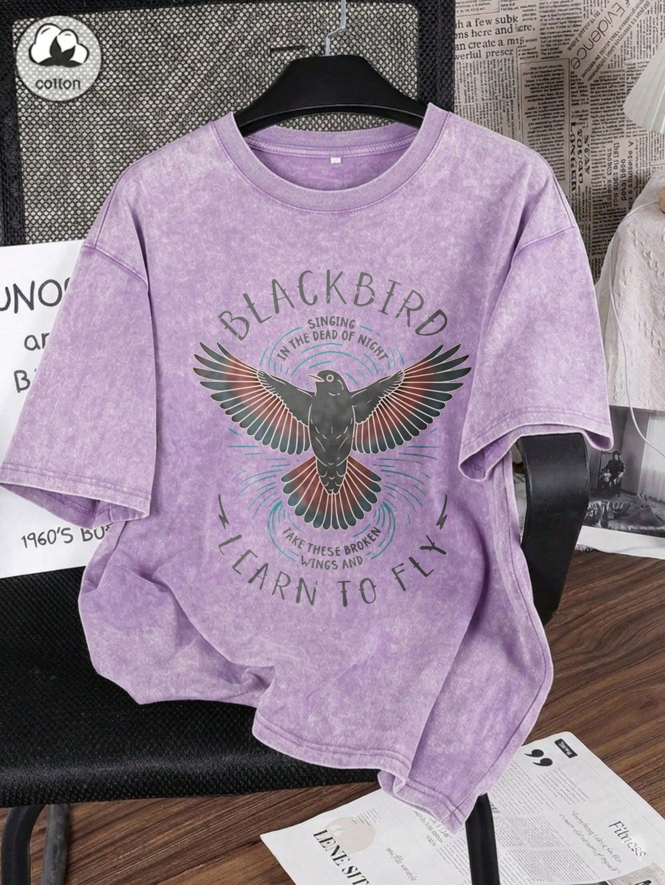 Short Sleeve Washed T-Shirt Blackbird Singing In The Dead Of Night Take These Broken Wings And Learn To Fly 100% Cotton, Comfortable, Versatile Y2K