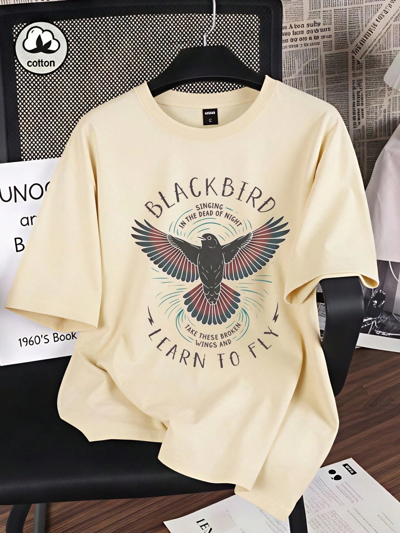 Short Sleeve Washed T-Shirt Blackbird Singing In The Dead Of Night Take These Broken Wings And Learn To Fly 100% Cotton, Comfortable, Versatile Y2K