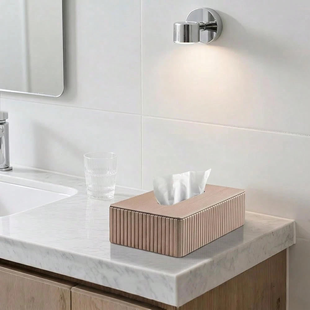 Short Tissue Box Cover, Rectangle Tissue Box Holder, Wood-Color| With Non Slip Bottom, Magnetic Closure, Modern Small Tissue Cover, Re