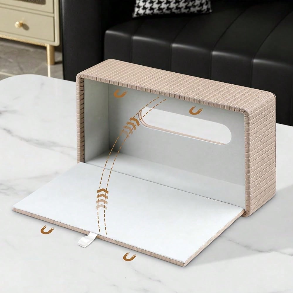 Short Tissue Box Cover, Rectangle Tissue Box Holder, Wood-Color| With Non Slip Bottom, Magnetic Closure, Modern Small Tissue Cover, Re
