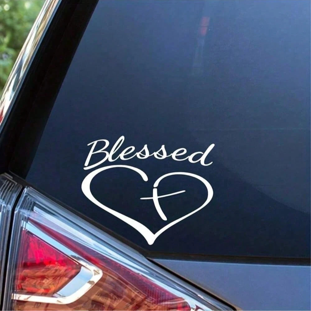 Show Your Faith With This Stylish Heart And Cross Decal Sticker For Cars, Trucks, And Laptops!