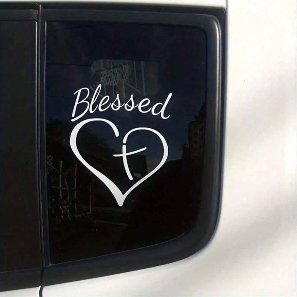 Show Your Faith With This Stylish Heart And Cross Decal Sticker For Cars, Trucks, And Laptops!