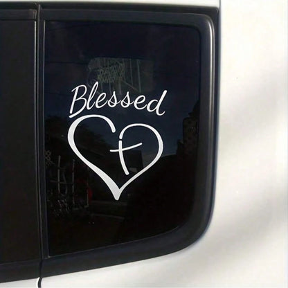 Show Your Faith With This Stylish Heart And Cross Decal Sticker For Cars, Trucks, And Laptops!
