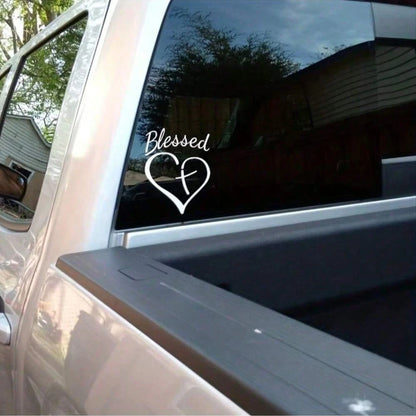 Show Your Faith With This Stylish Heart And Cross Decal Sticker For Cars, Trucks, And Laptops!