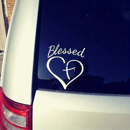 Show Your Faith With This Stylish Heart And Cross Decal Sticker For Cars, Trucks, And Laptops!
